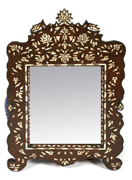 Appraisal: A Levantine bone and shell inlaid hardwood wall mirror height