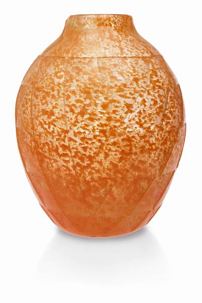 Appraisal: A Degue acid-cut-back mottled orange glass vase circa signed Degue