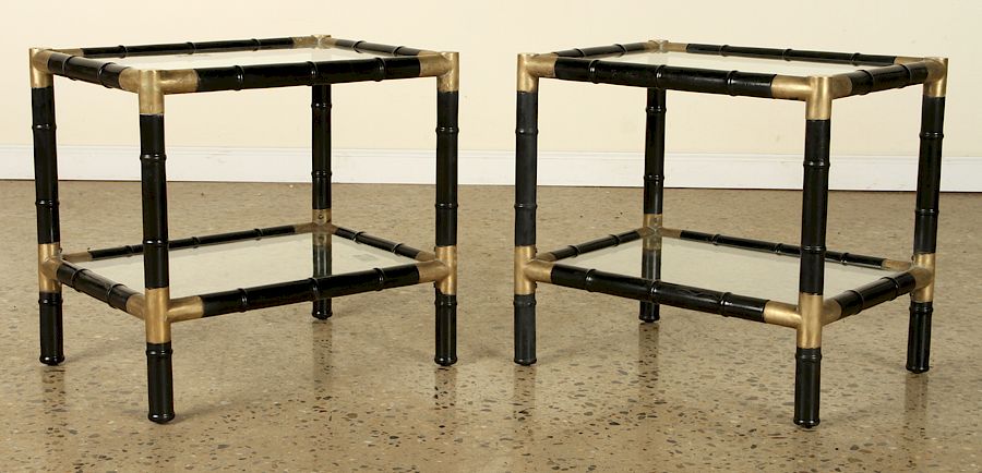 Appraisal: PAIR EBONIZED WOOD BRASS TIER END TABLES A pair of