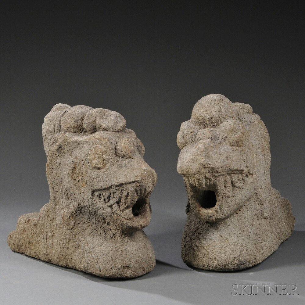 Appraisal: Pair of Dragon-headed Spouts China th century limestone with water