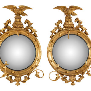 Appraisal: A Pair of Regency Style Giltwood Girandole Mirrors th Century