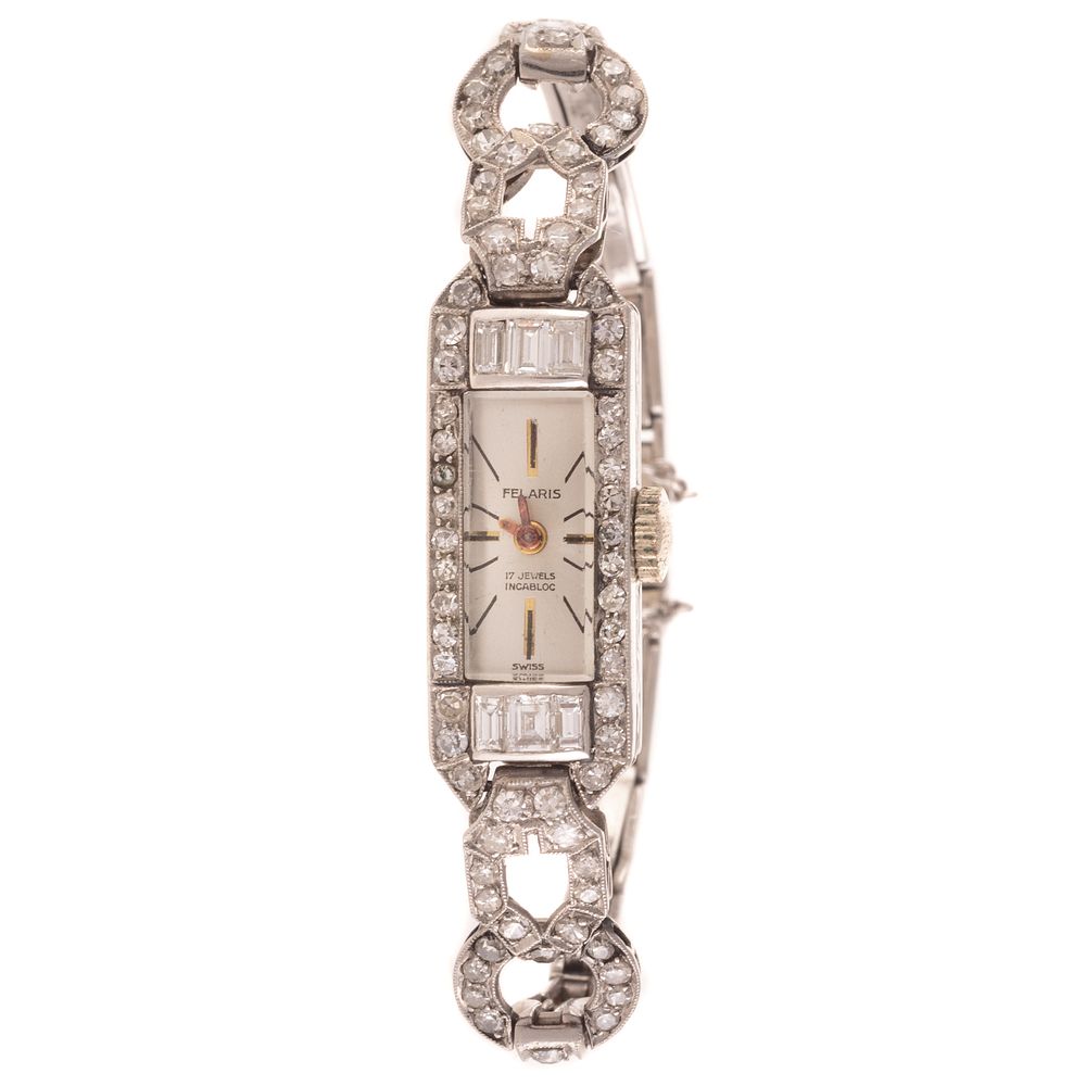 Appraisal: A Ladies Art Deco Felaris Diamond Wristwatch Platinum Art Deco