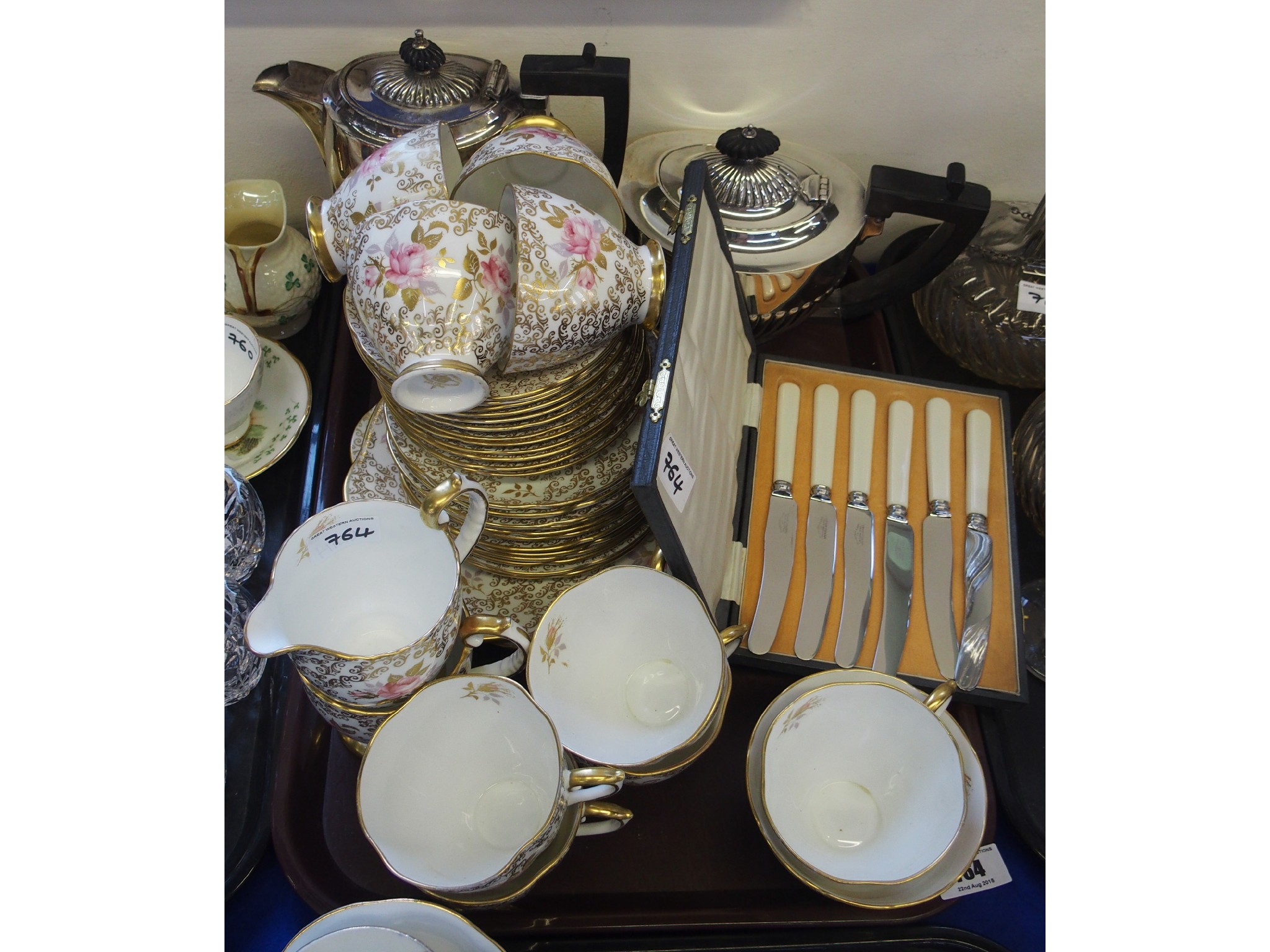 Appraisal: Tray comprising Royal Stuart tea set silverplate teapot and coffee