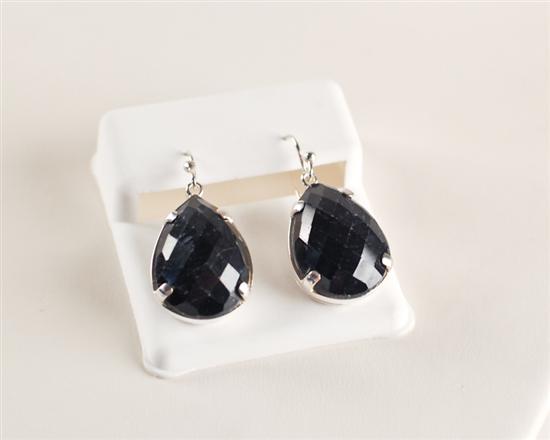 Appraisal: Sapphire and Sterling Earrings having faceted pear shaped sapphires set