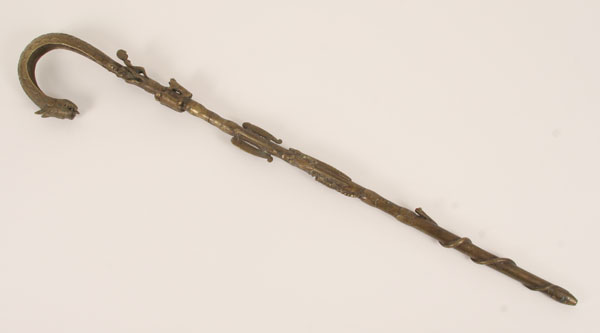 Appraisal: West African hand cast brass staff scepter various engraved effigial