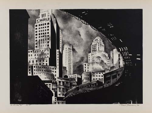 Appraisal: MARK FREEMAN nd Avenue El Lithograph on cream wove paper