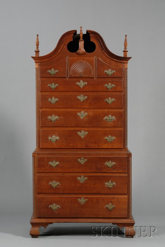 Appraisal: Chippendale Cherry Carved Scroll-top Chest-on-Chest Connecticut Valley late th century