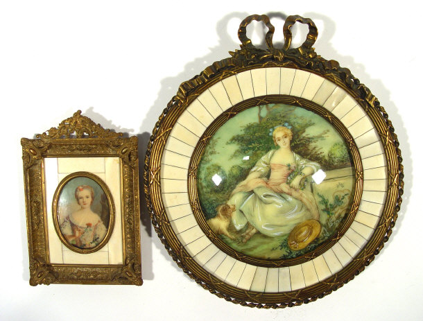 Appraisal: Two miniatures of young women in ivory and gilt metal