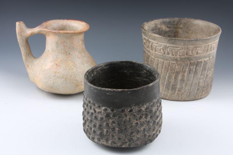 Appraisal: Three Pre-Columbian Ceramics the first with creme slip red rim