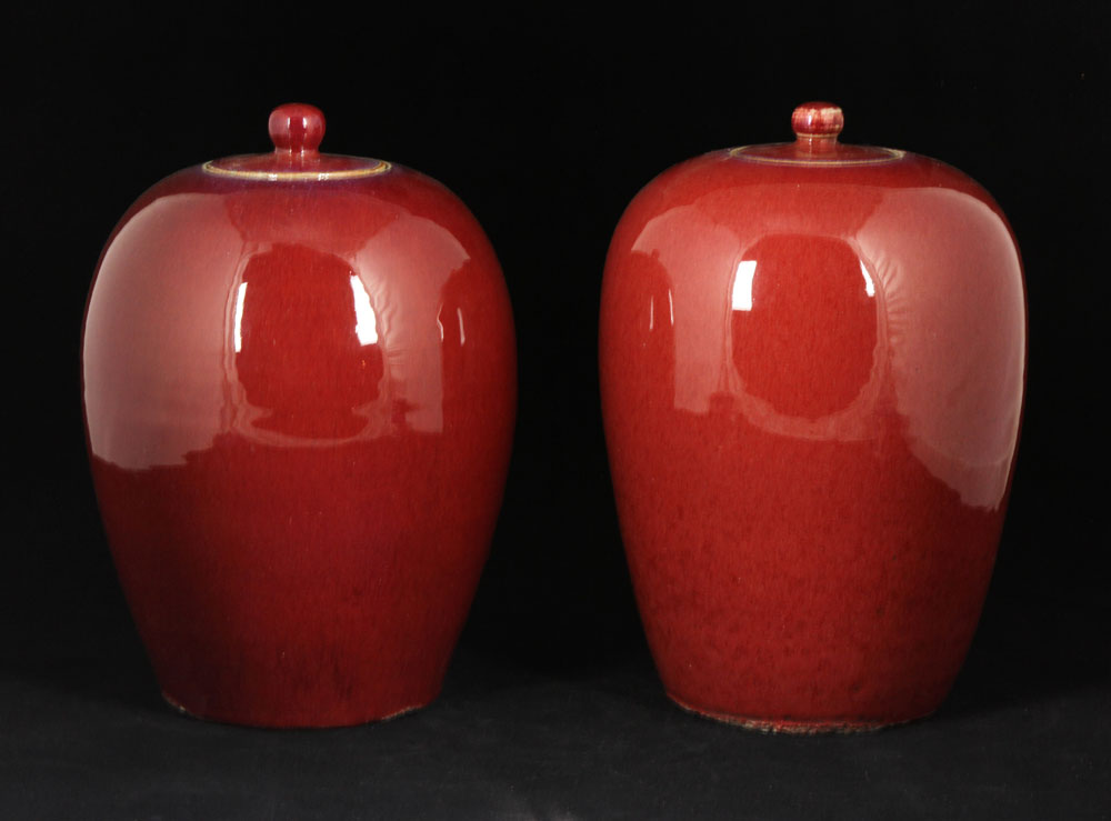 Appraisal: - Pair of Ox Blood Jars Pair of jars porcelain