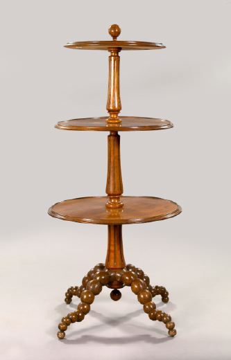 Appraisal: Monumental Victorian Walnut and Mixed Woods Three-Tier Waiter fourth quarter