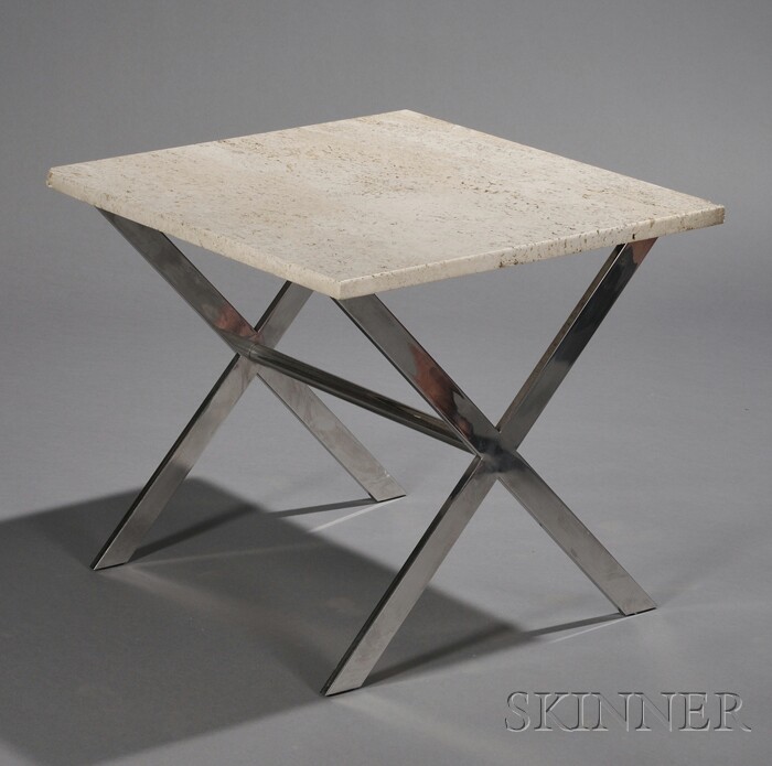 Appraisal: Modern Occasional Table Travertine and chromed metal Fourth quarter th