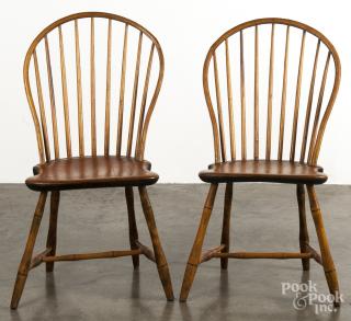 Appraisal: Pair of bowback Windsor chairs ca Pennsylvania Federal cherry chest