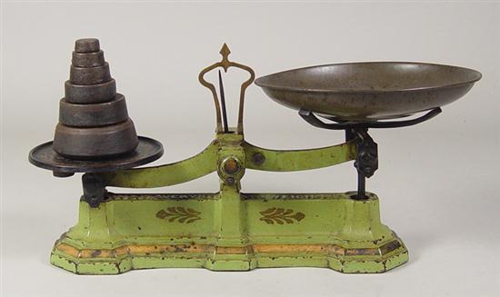 Appraisal: Iron Kitchen Scales With iron platform and tin pan Marked