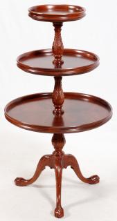 Appraisal: THREE TIERED ROUND MAHOGANY CHIPPENDALE TABLE THREE TIERED ROUND MAHOGANY