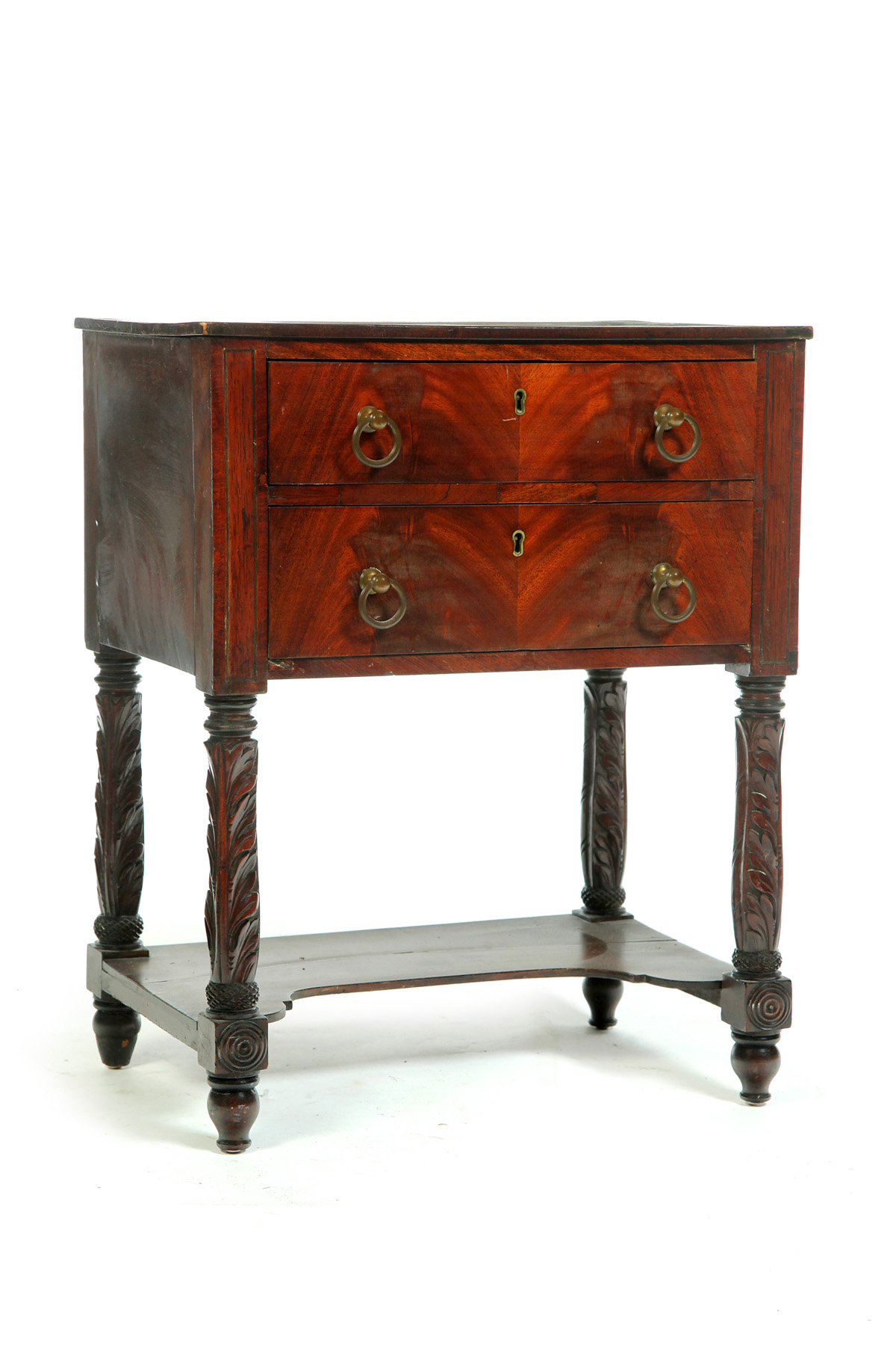 Appraisal: AMERICAN CARVED CLASSICAL STAND - mahogany and poplar Two drawers