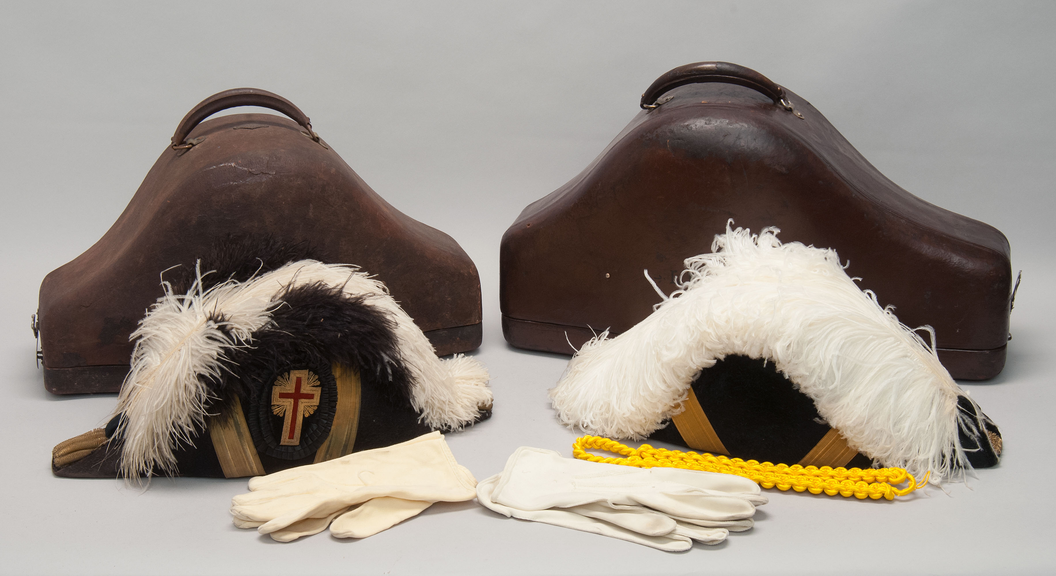 Appraisal: TWO CASED KNIGHTS TEMPLAR CHAPEAUX One made by the C