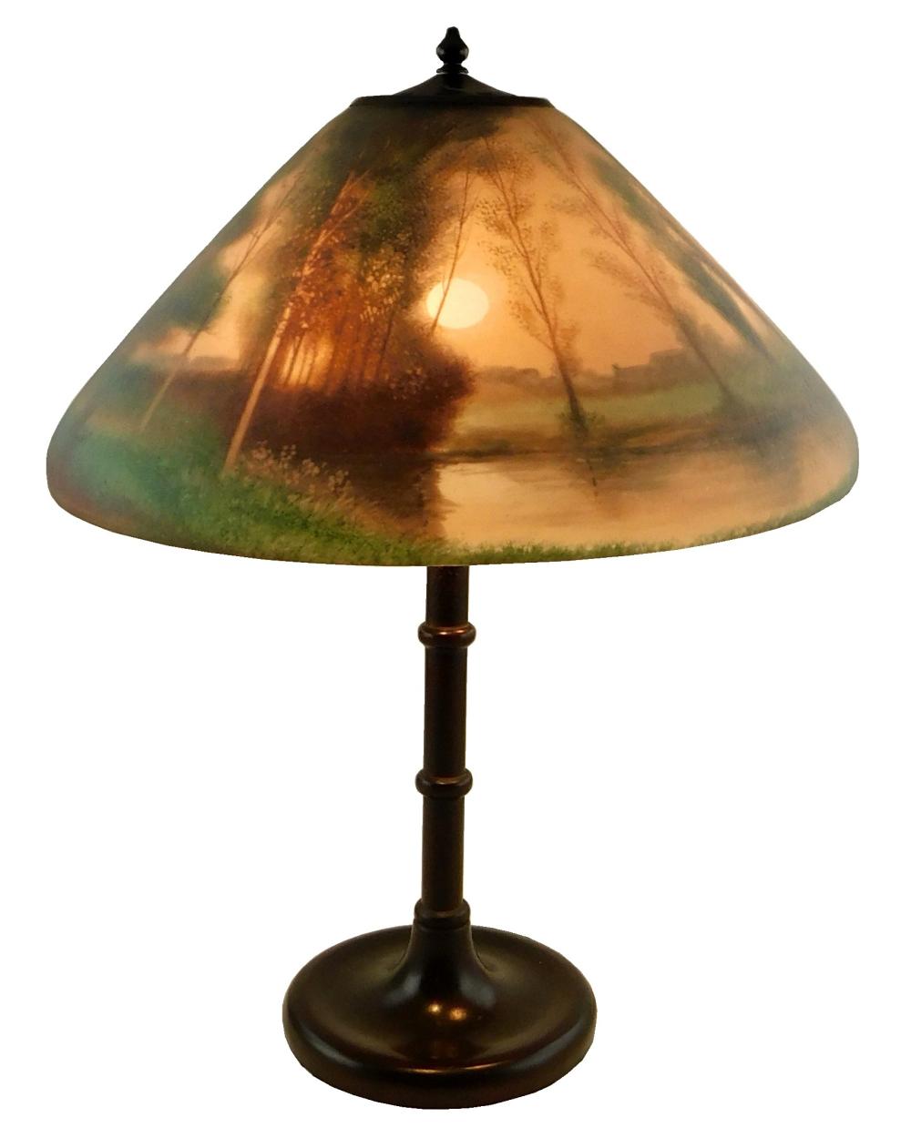 Appraisal: Handel reverse painted lamp shade with landscape Meriden Connecticut c