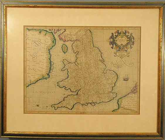 Appraisal: Early framed and matted hand-painted map of England x