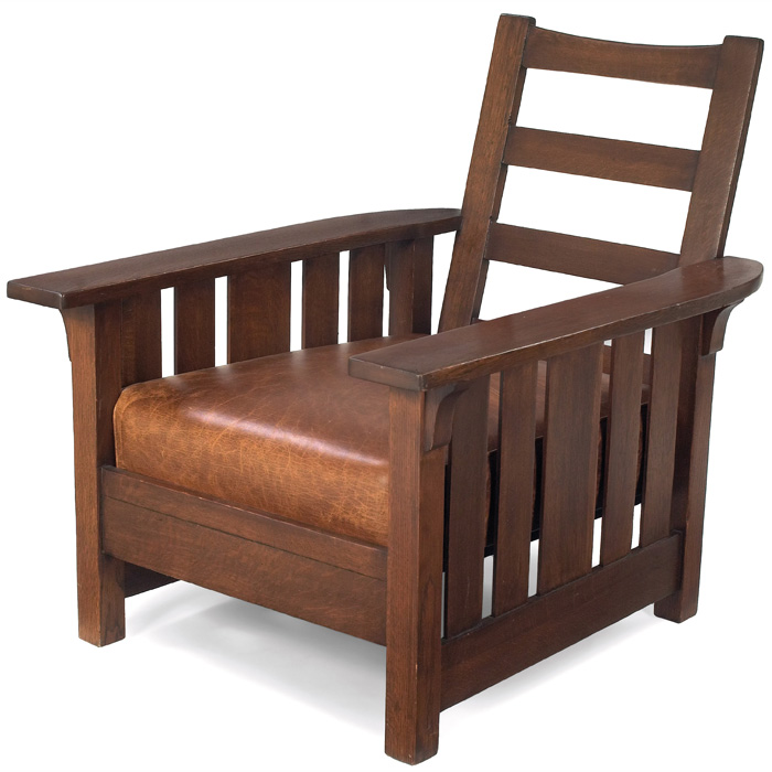 Appraisal: Limbert Morris chair fixed-back form with five vertical slats under