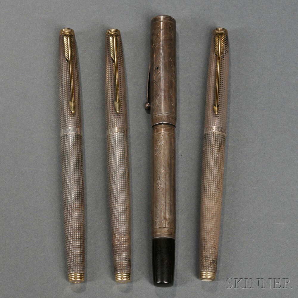 Appraisal: Four Sterling Silver Fountain Pens United States three Parker Cisele