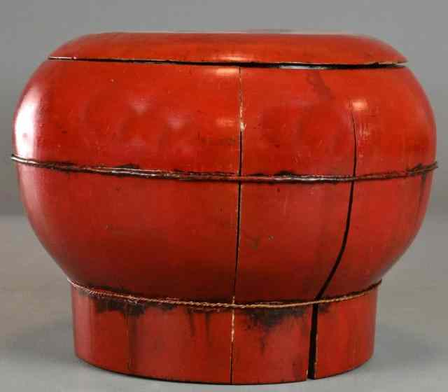 Appraisal: Chinese Red Lacquered Circular Box And CoverOf circular form with