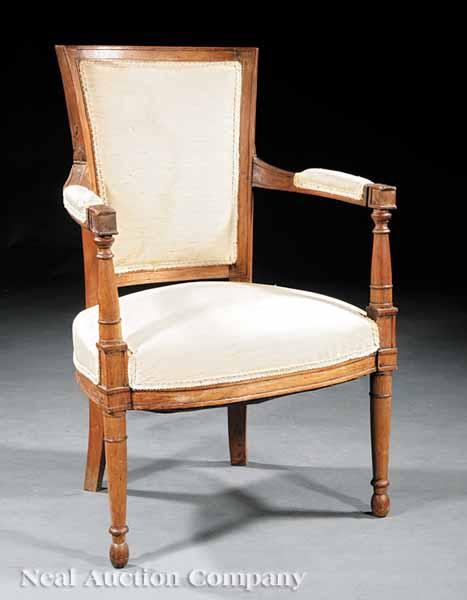 Appraisal: A Directoire Fruitwood Fauteuil th c rectangular padded back padded