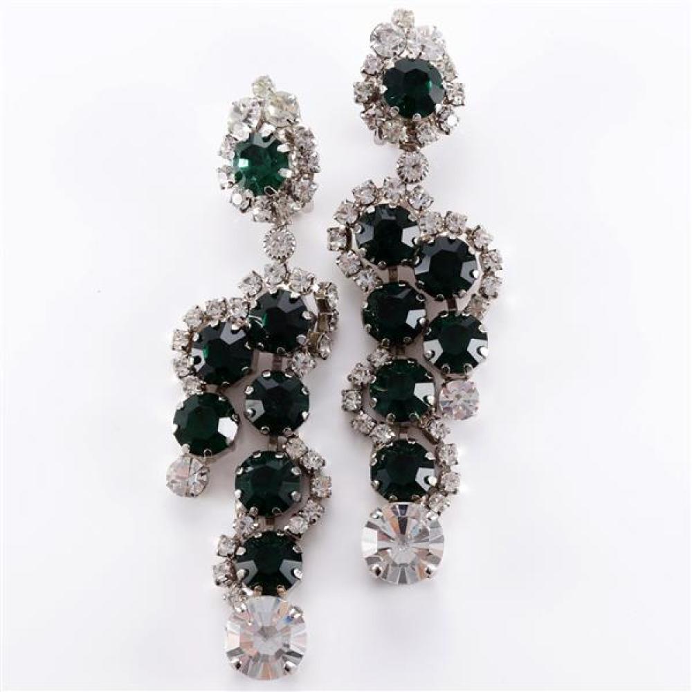 Appraisal: ROBERT SORRELL EMERALD COLOR CRYSTAL AND DIAMANTE DROP EARRINGS Robert