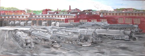 Appraisal: Locomotives at The Roundhouse Artist Virostek Judy a sweeping view