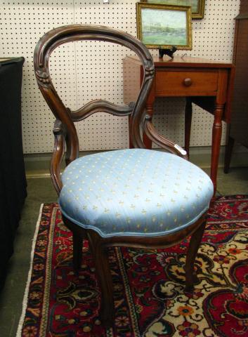 Appraisal: Early walnut Victorian balloon-back side chair with upholstered seat