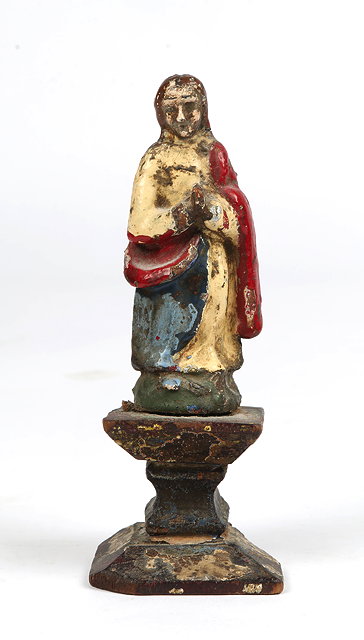 Appraisal: AN OLD ITALIAN CARVED WOODEN AND POLYCHROME DECORATED FIGURE of