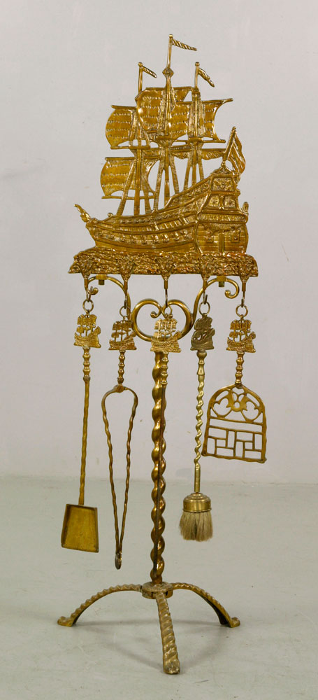 Appraisal: - th C Dutch Brass Fireplace Tools th century Dutch