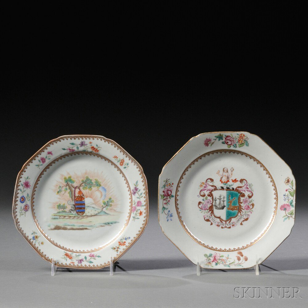 Appraisal: Two Chinese Export Armorial Porcelain Plates th century octagonal plates