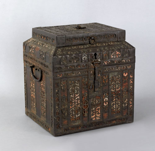 Appraisal: European lock box early th c with elaborate metalwork mounts