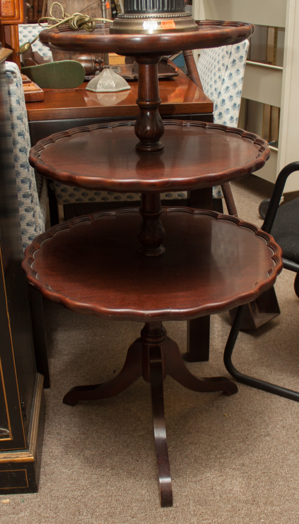 Appraisal: Mahogany three-tier table Undernumber