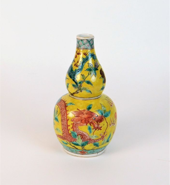 Appraisal: Chinese Qing Dynasty Famille Jaune Dragon Vase China Qing Dynasty