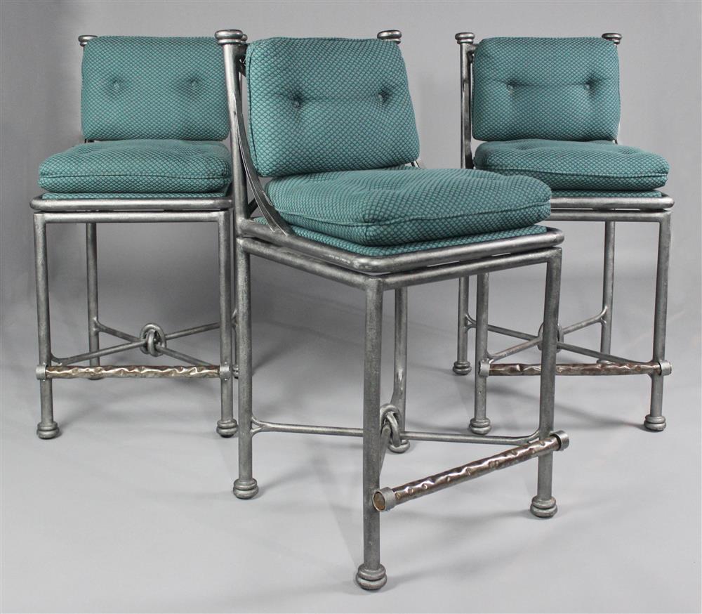 Appraisal: THREE CUSTOM PLATT COLLECTION SWIVEL BAR STOOLS WITH REMOVABLE CUSHIONS