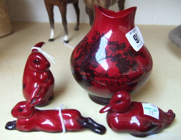 Appraisal: Four pieces of Royal Doulton Flambe ware including a vase