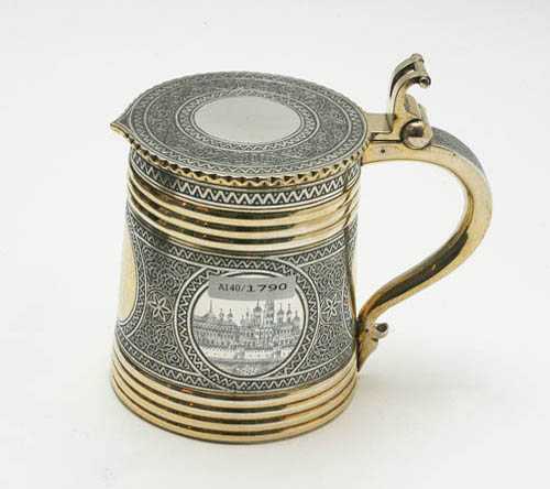 Appraisal: TANKARD AND COVER Moscow Maker's mark Pawel Akimowitsch Owtschinnikow Parcel-gilt