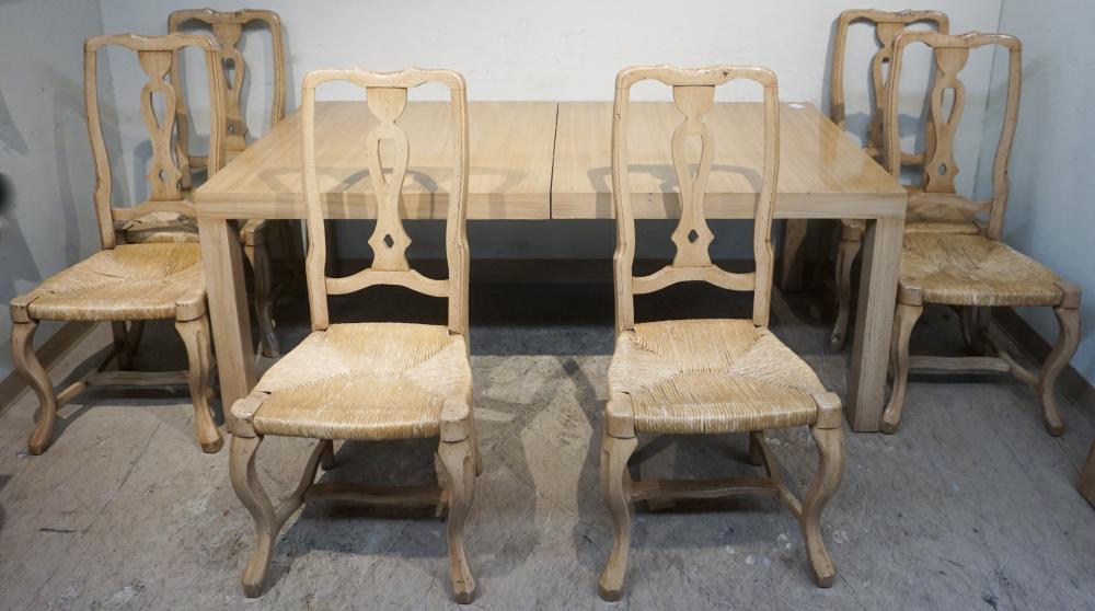 Appraisal: CONTEMPORARY PICKLED FRUITWOOD DINING TABLE AND SIX SIDE CHAIRS TABLE