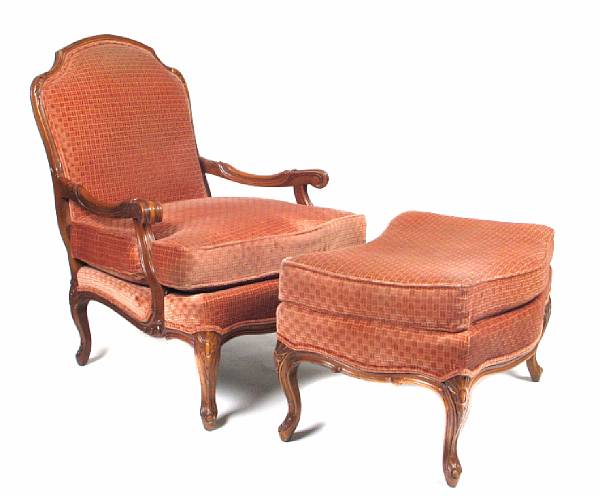 Appraisal: A Louis XV style hardwood bergere and matching tabouret height