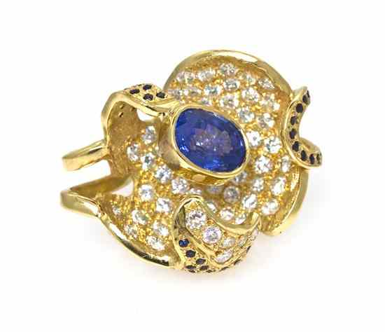 Appraisal: An Karat Yellow Gold Diamond and Color Change Sapphire Flower