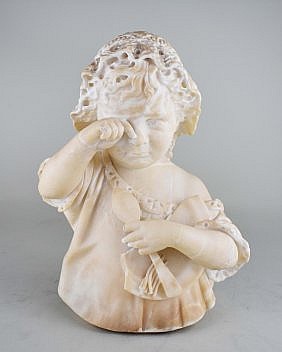 Appraisal: ITALIAN CARVED MARBLE SCULPTURE OF A YOUNG CHILDCirca The weeping