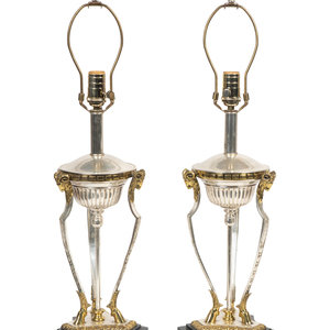 Appraisal: A Pair of Neoclassical Style Silvered and Gilt Metal Lamps