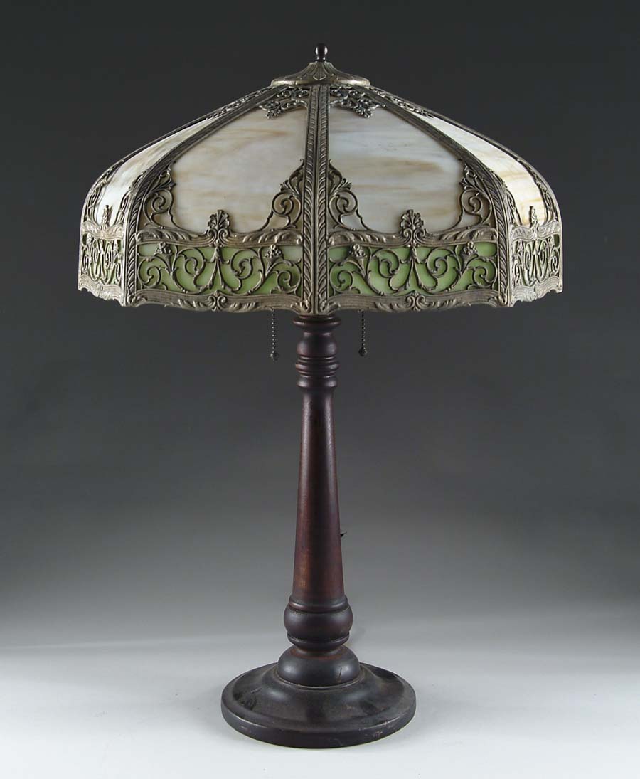 Appraisal: CHARLES PARKER LARGE SLAG PANEL PARLOR LAMP This beautiful lamp