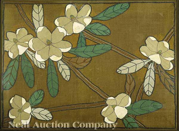 Appraisal: A New Orleans Arts and Crafts Needlework of Magnolias by