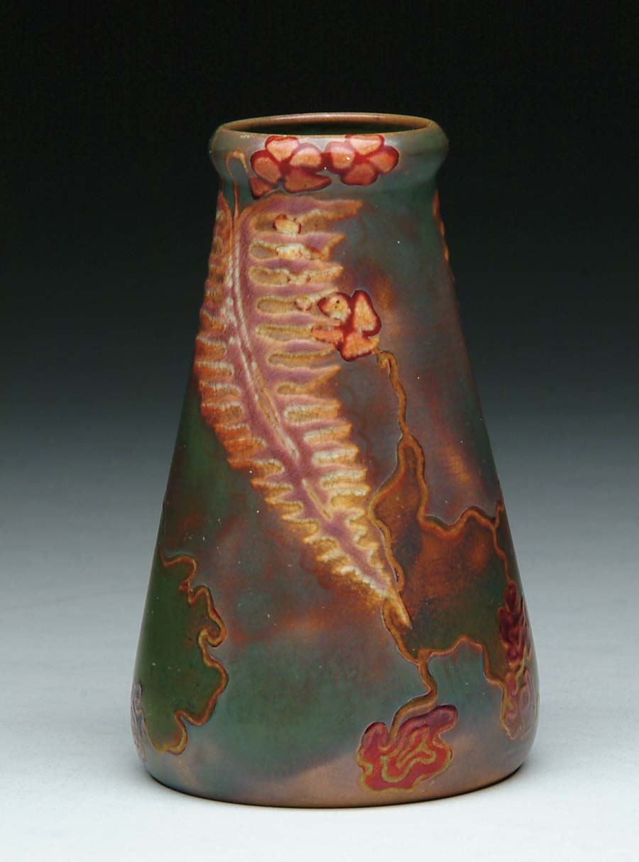 Appraisal: ZSOLNAY DECORATED VASE Outstanding Zsolnay vase has raised fern leaf