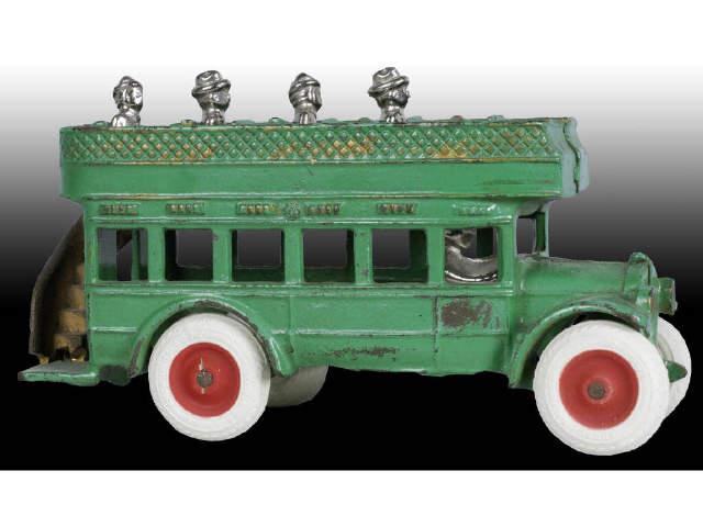 Appraisal: Cast Iron Arcade Green Double-Decker Bus Toy Description Rear stairs