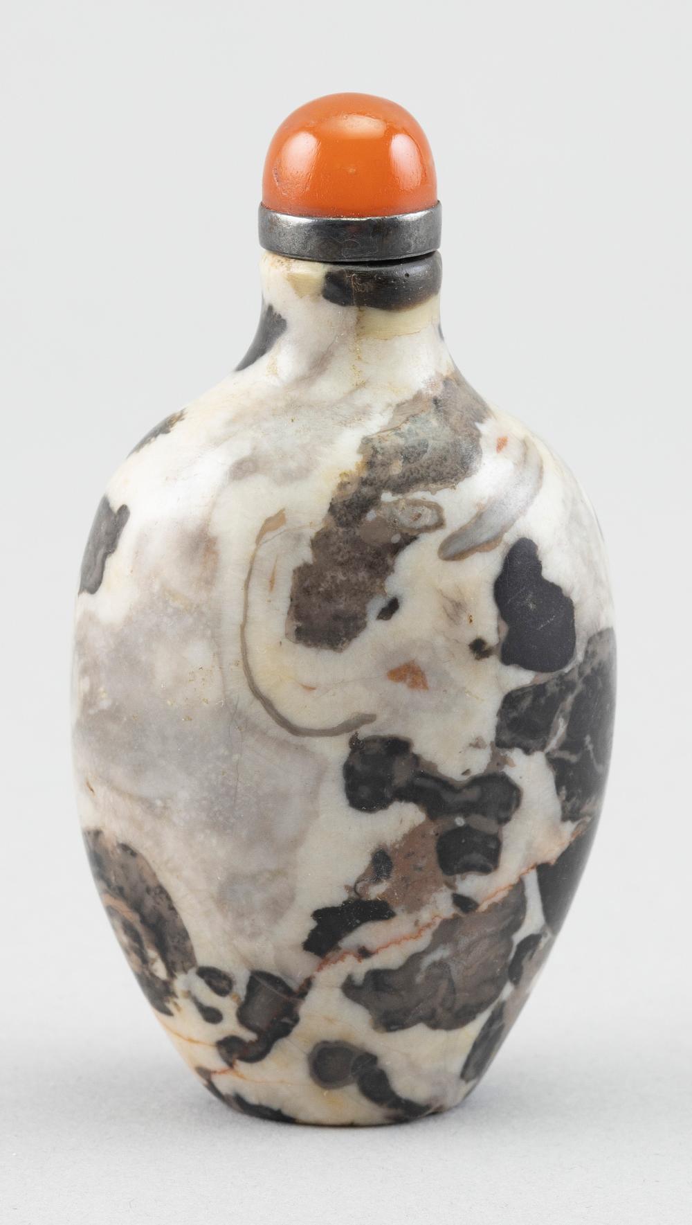 Appraisal: CHINESE PUDDINGSTONE SNUFF BOTTLE LATE TH CENTURY HEIGHT CHINESE PUDDINGSTONE