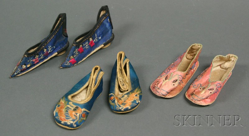 Appraisal: Three Pairs of Cloth Shoes China early th century